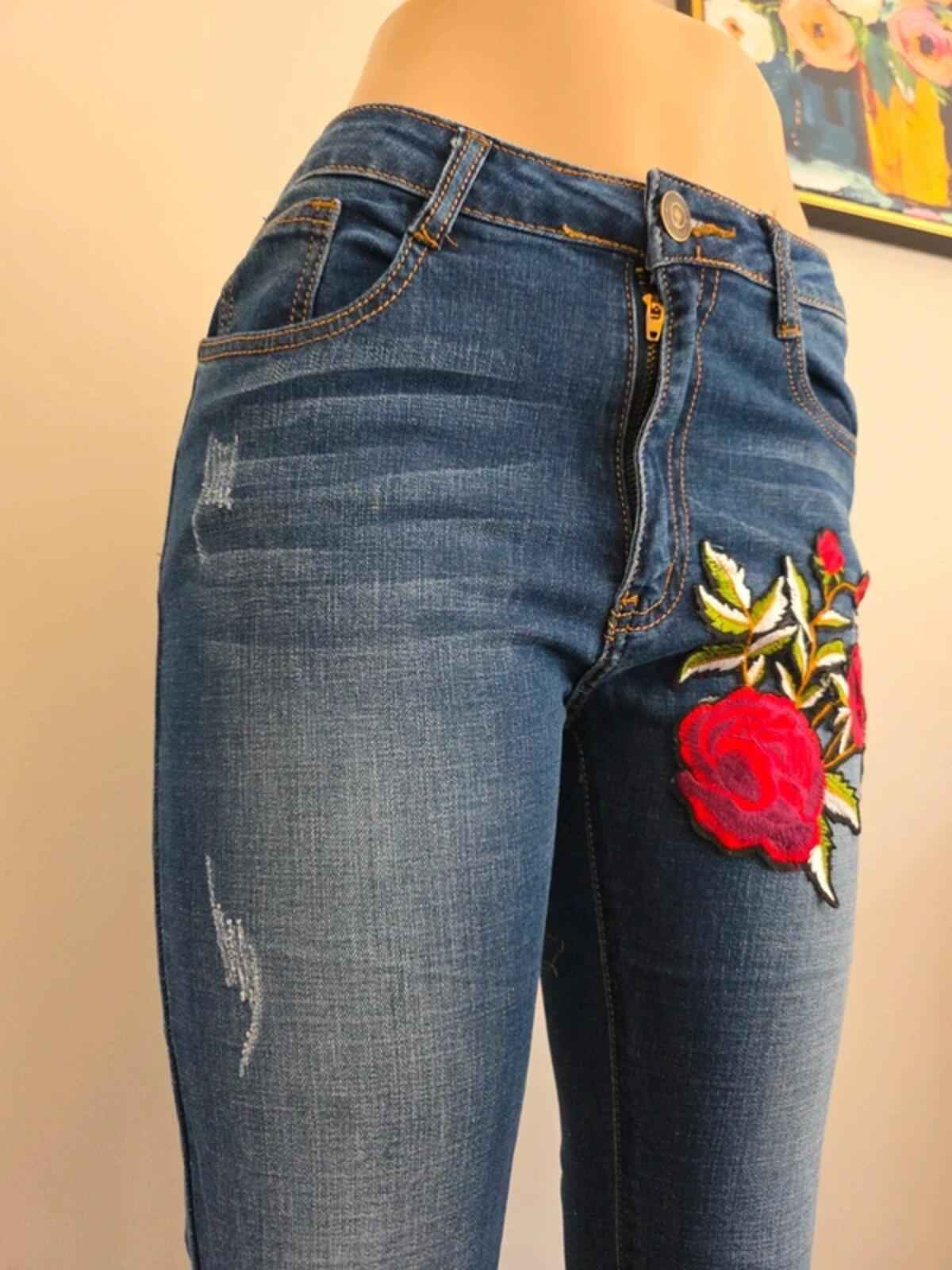 Machine Mid Rise Skinny Vintage Y2K Ripped Embroidered Jeans UK Size 10