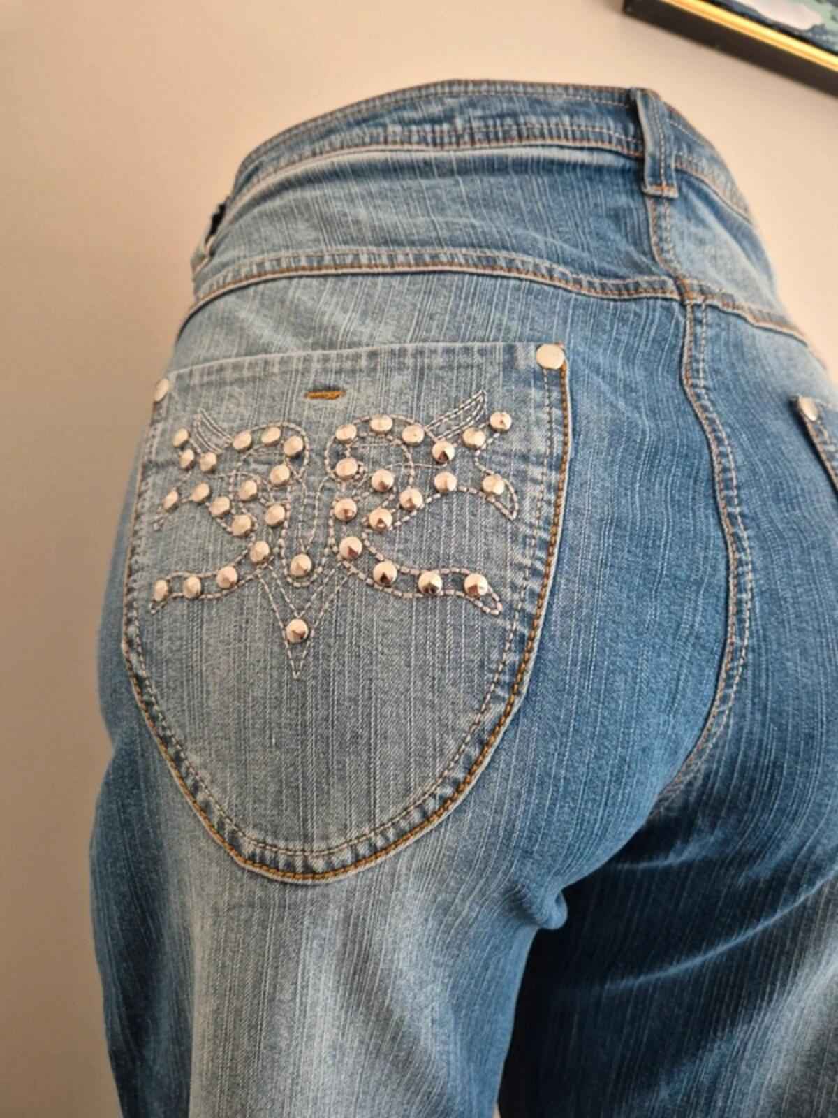 Vintage Y2K Ulla Popken Mid Rise Bling Flared Jeans UK Size 14/16 Petite