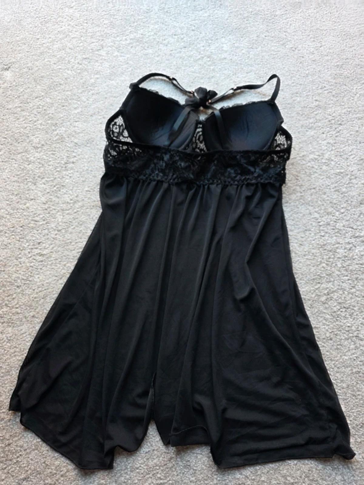 Vintage Y2K Black Lace Satin Babydoll Slip Dress Low Rise UK Size 8