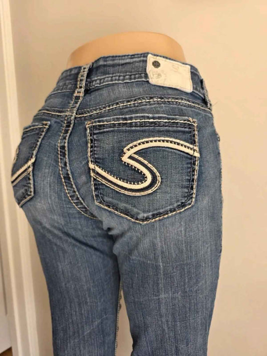 Silver Mid Rise Capri Cropped Jeans UK Size 8