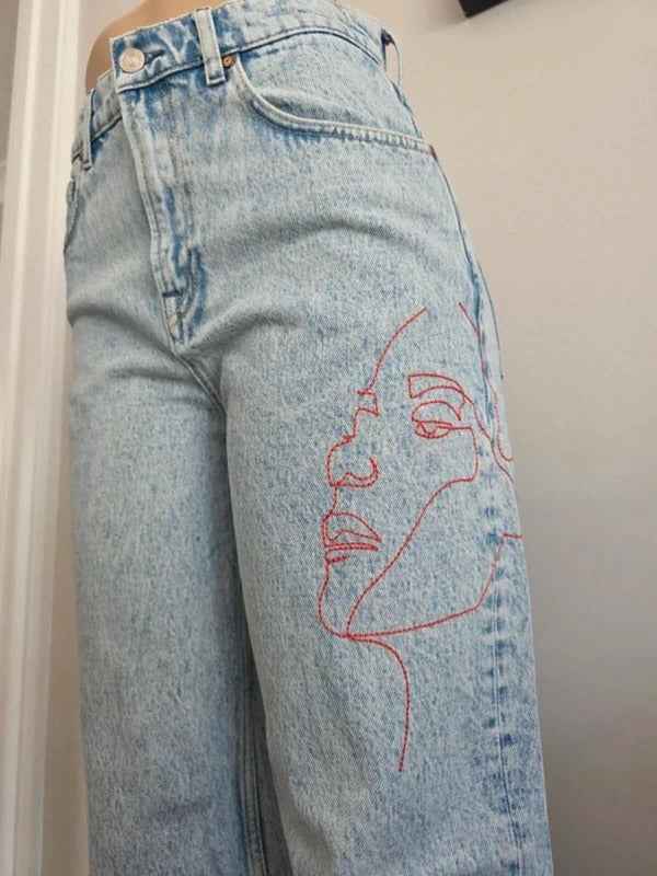 MNG High Rise Baggy Graphic Vintage Y2K Jeans UK Size 8