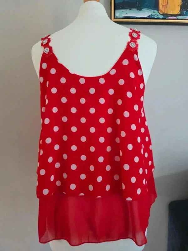 Sweet Lady Vintage Y2K Polka Dot Chiffon Cami Top UK Size 12/14
