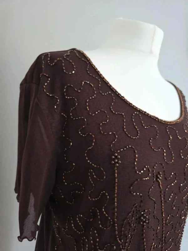 Erika Dance Vintage Y2K Beaded Mesh Top UK Size 16