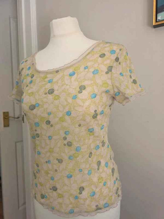J.Jill Vintage Y2K Sheer Mesh Floral Top UK Size 6 Petite