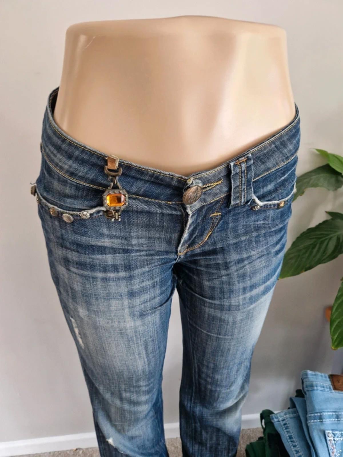 Y2K "Dolce & Gabbana" Party Night Low Rise Bootcut Tall Indie Grunge Festival Denim UK 10 Tall