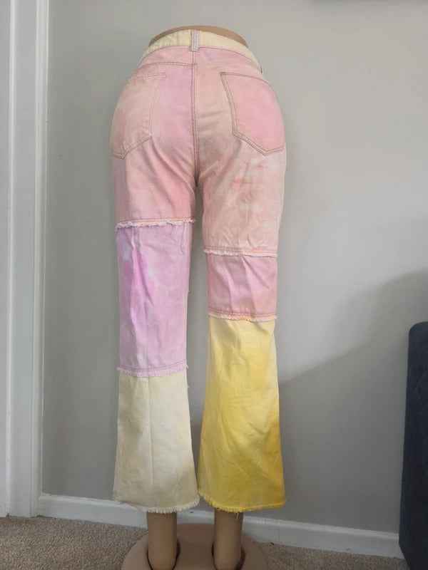 Bershka High Rise Patchwork Wide Leg Jeans UK Size 8 Petite