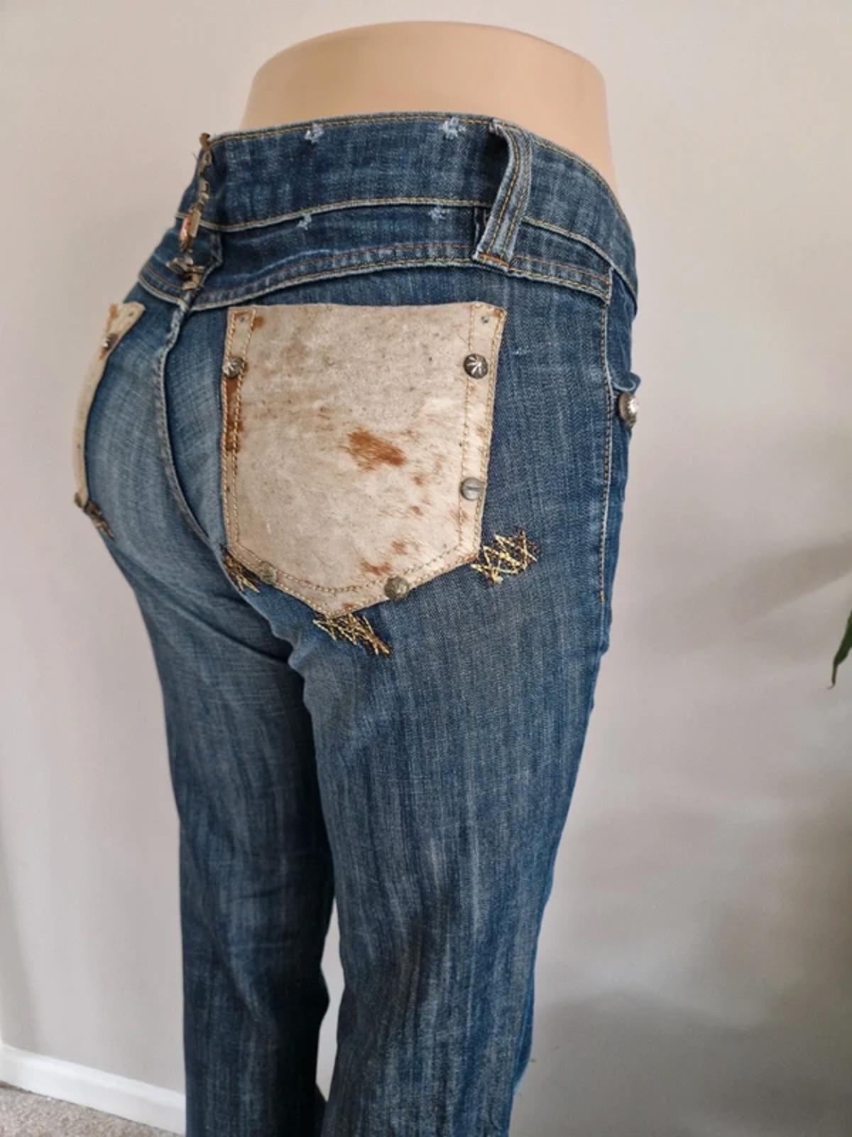 Y2K "Dolce & Gabbana" Party Night Low Rise Bootcut Tall Indie Grunge Festival Denim UK 10 Tall
