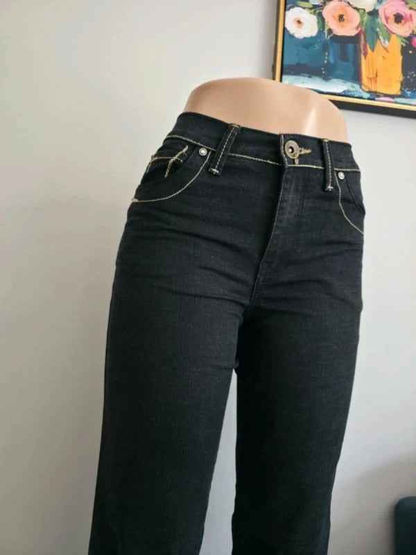 New Caro Vintage Y2K Mid Rise Straight Leg Black Jeans UK Size 8