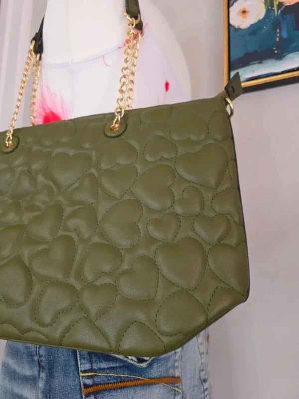 Amalia Heart Quilted Khaki Green Shoulder Bag Crossbody Bag New With Tags