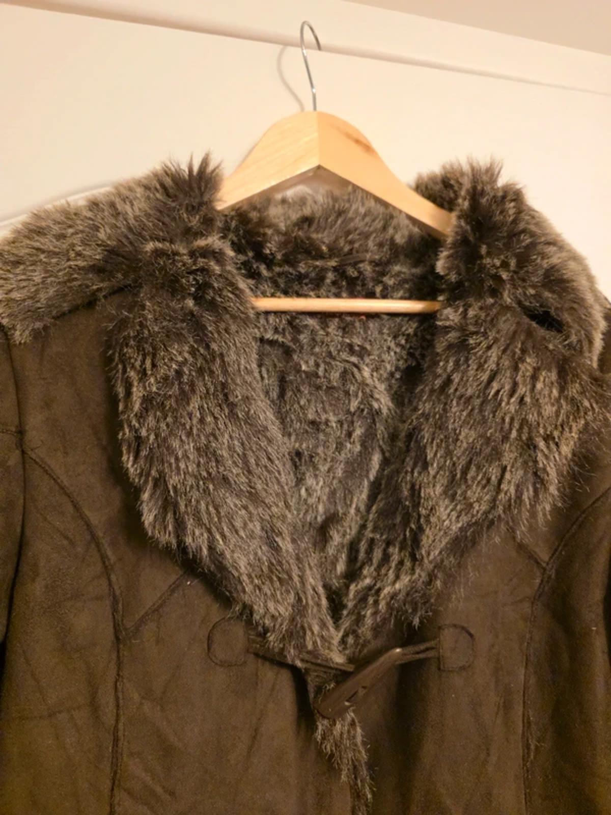 Y2K Brown Faux Wit & Wisdom Shearling Penny Lane Coat With Fur Trim UK Size 14