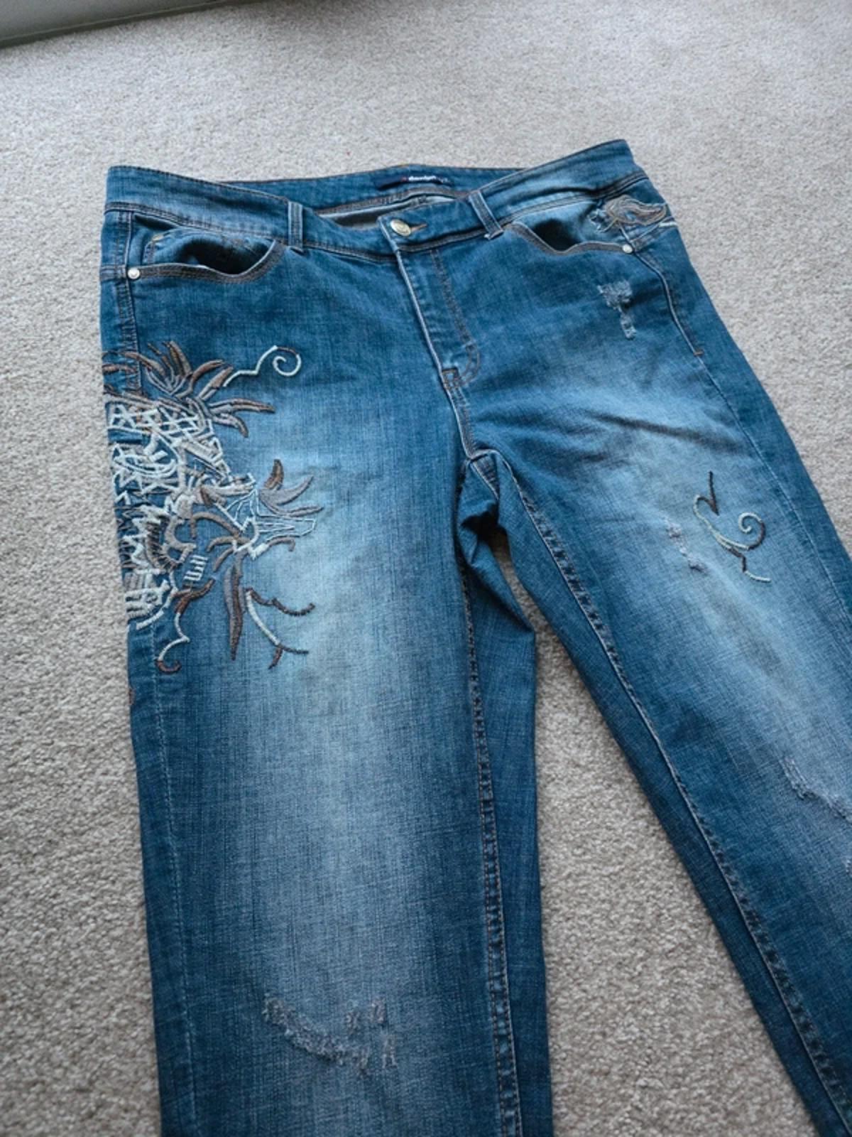 Vintage Y2K Denim 24/7 High Rise Skinny Embroidered Jeans UK Size 20 Petite