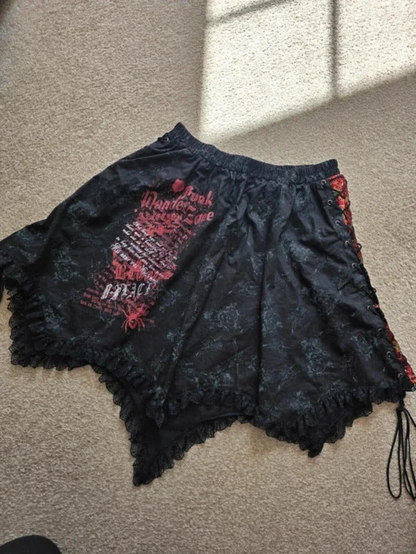 Vintage Y2K Punk Emo Goth Lace Up Handkerchief Skirt UK Size 6–12