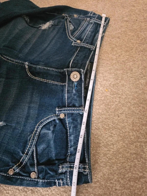 Vintage Y2K Twenty One Black Mid Rise Bootcut Distressed Jeans UK Size 14