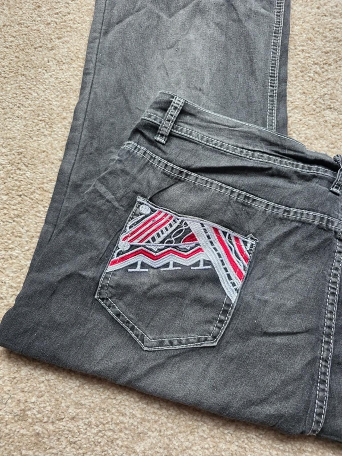 Vintage Y2K Low Rise Bootcut Jeggings Dark Grey UK Size 16 Petite