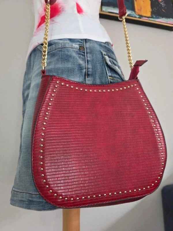 Vintage Y2K Burgundy Studded Shoulder Bag Crossbody Bag