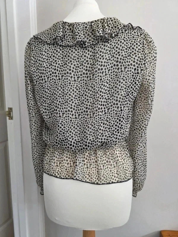 Vintage Y2K Sheer Polka Dot Ruffle Blouse Made in Italy UK Size 4/6