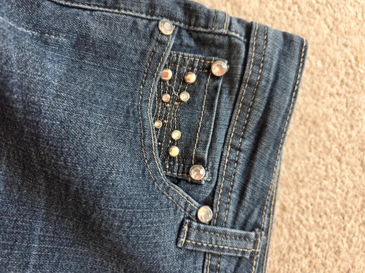 Vintage Y2K BB Couture Ultra Low Rise Skinny Bling Jeans UK Size 12