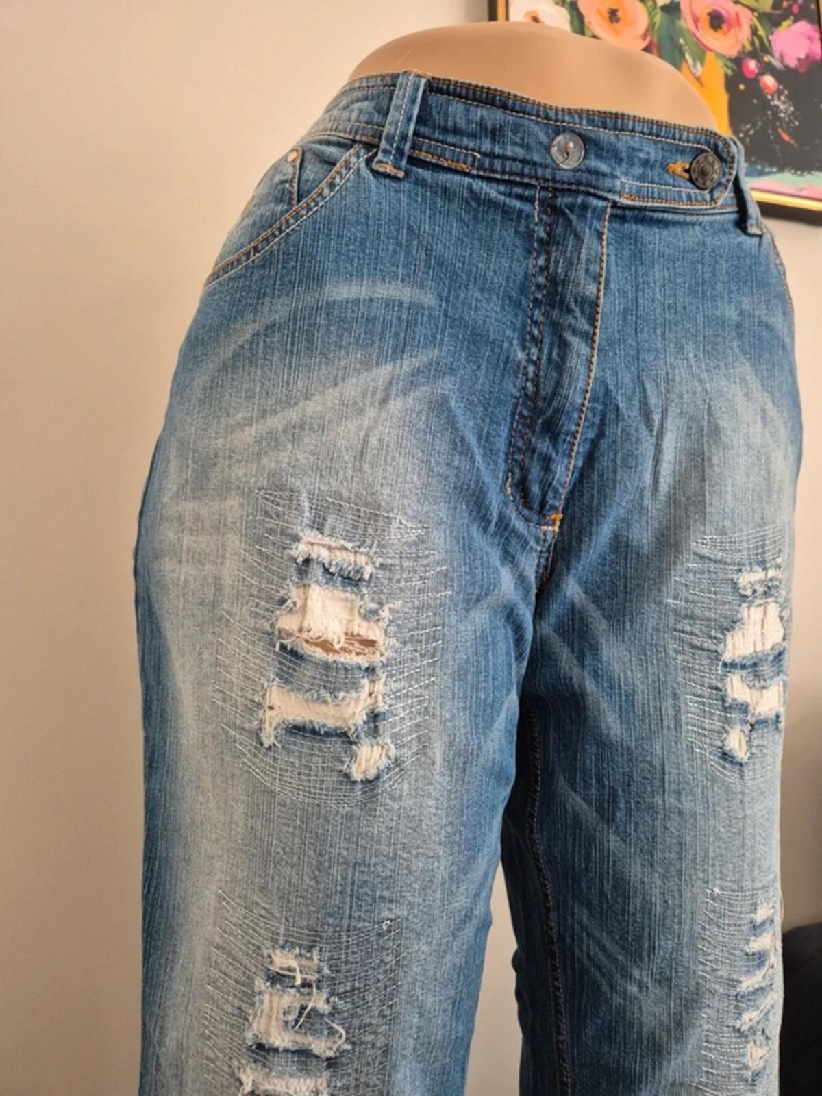 Vintage Y2K Ulla Popken Mid Rise Bling Flared Jeans UK Size 14/16 Petite