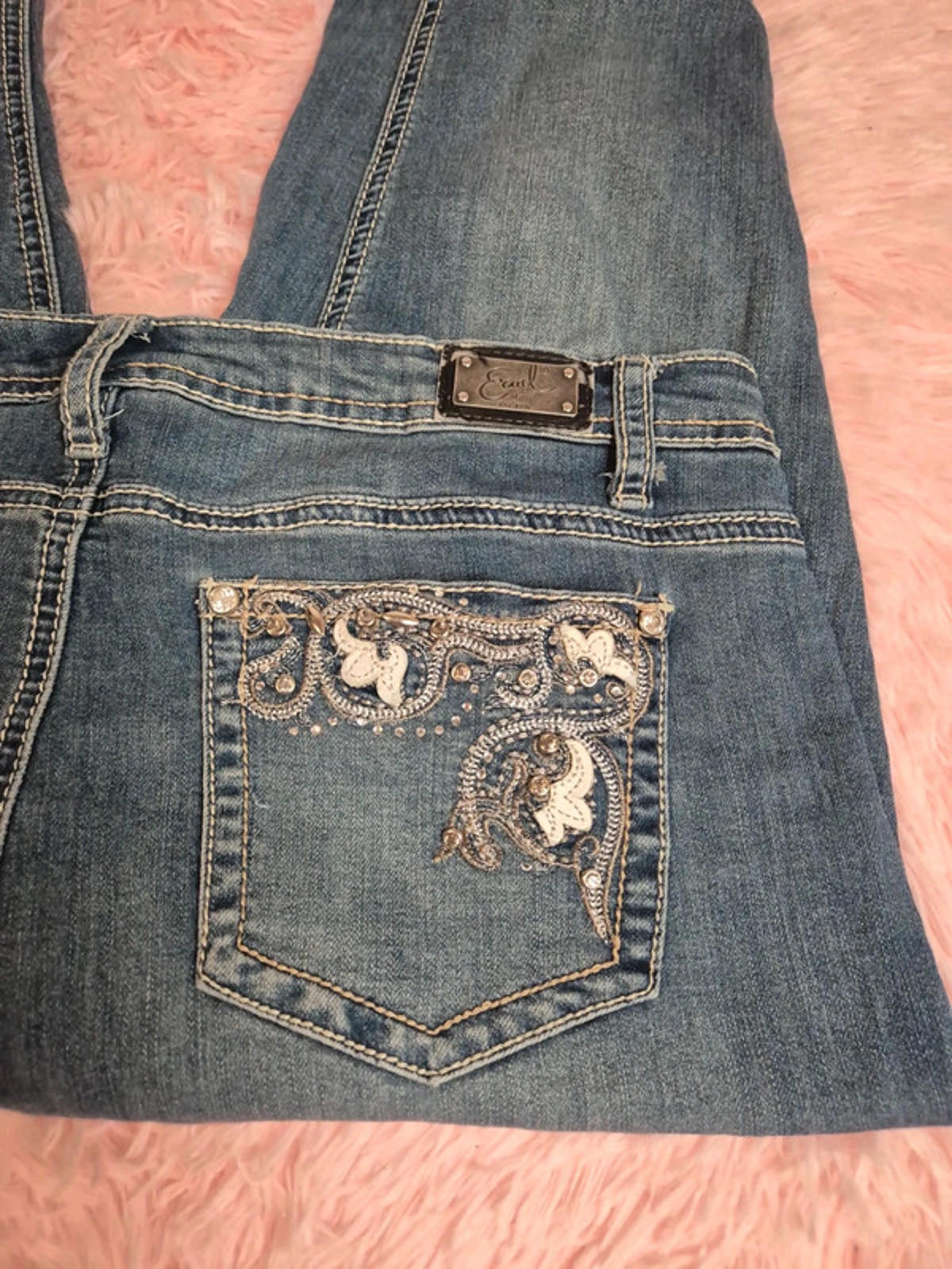 Vintage Y2K Earl Jean Skinny Jeans Bling Back Mid Rise UK 12 Petite/Cropped