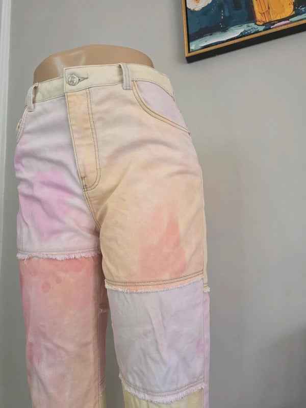 Bershka High Rise Patchwork Wide Leg Jeans UK Size 8 Petite