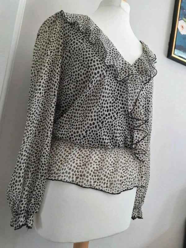 Vintage Y2K Sheer Polka Dot Ruffle Blouse Made in Italy UK Size 4/6