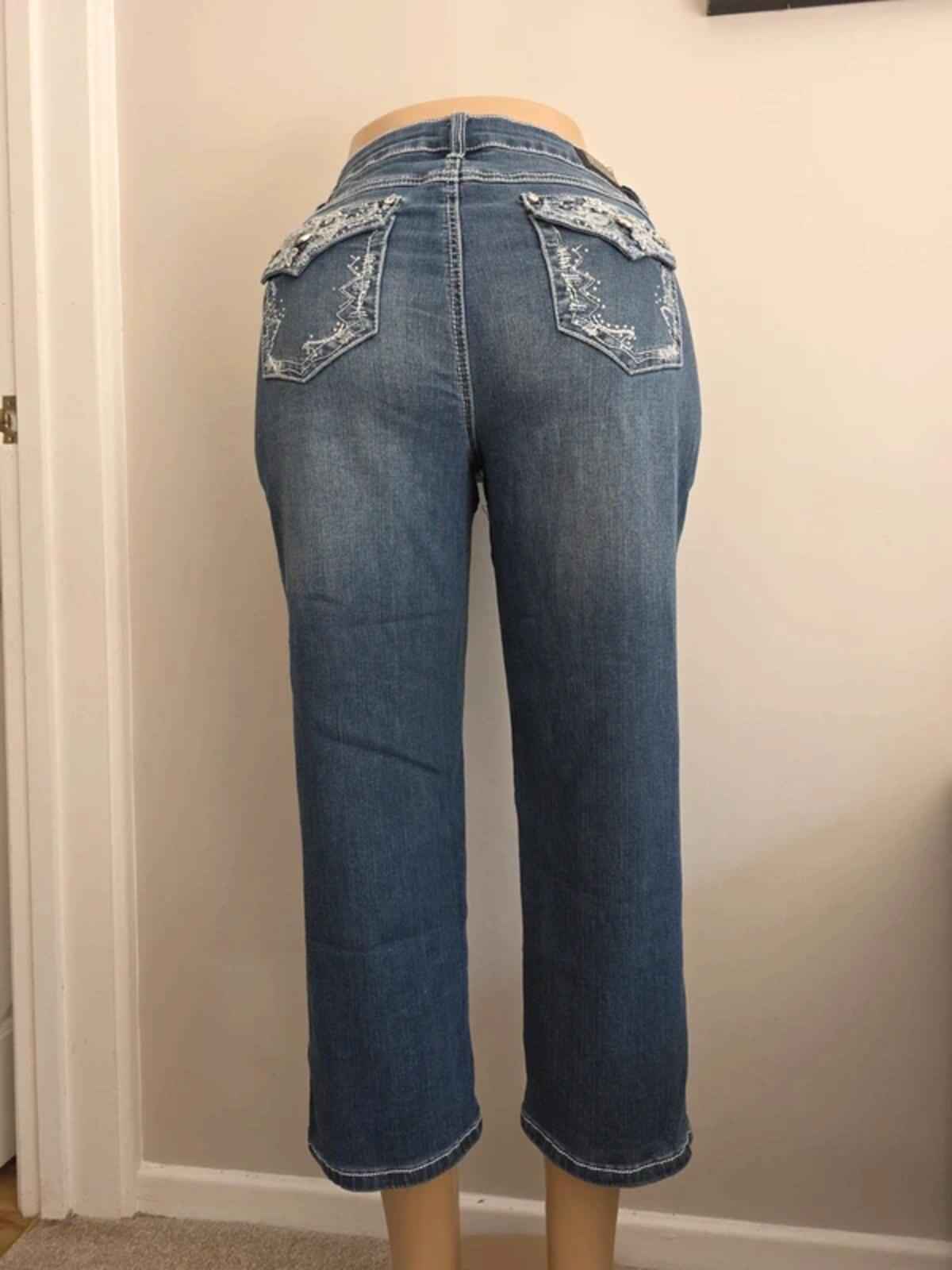Earl Mid Rise Capri Vintage Y2K Bling Jeans UK Size 14