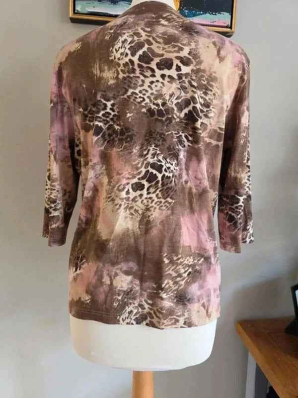 Vintage Y2K Fauser Collection Abstract Leopard Print Top UK Size 14/16