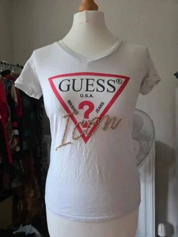 Vintage Y2K Guess Logo Baby Tee UK Size 8