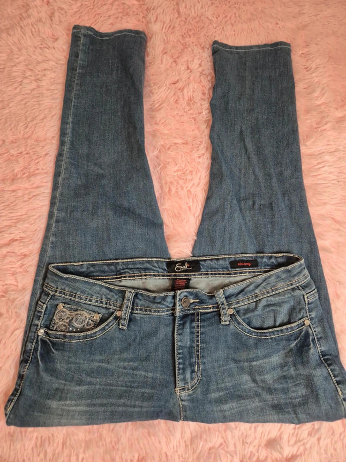 Vintage Y2K Earl Jean Skinny Jeans Bling Back Mid Rise UK 12 Petite/Cropped