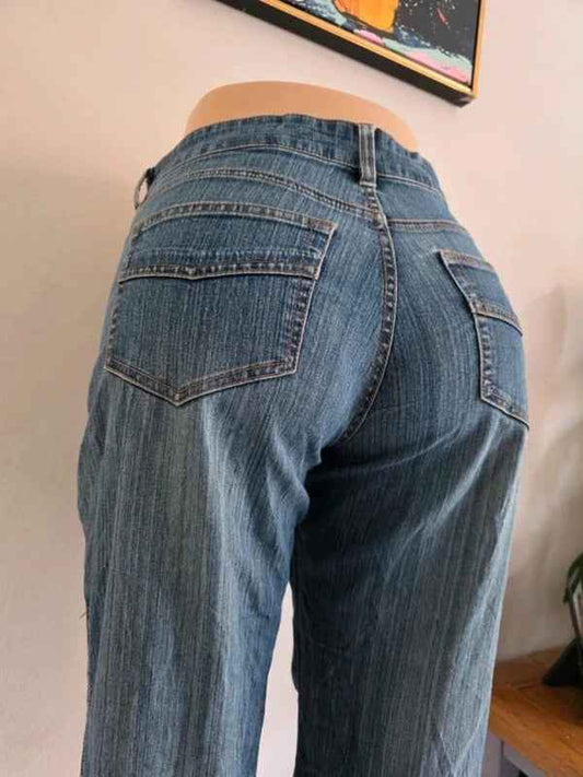 Vintage Y2K Unbranded High Rise Petite Flared Jeans UK Size 14
