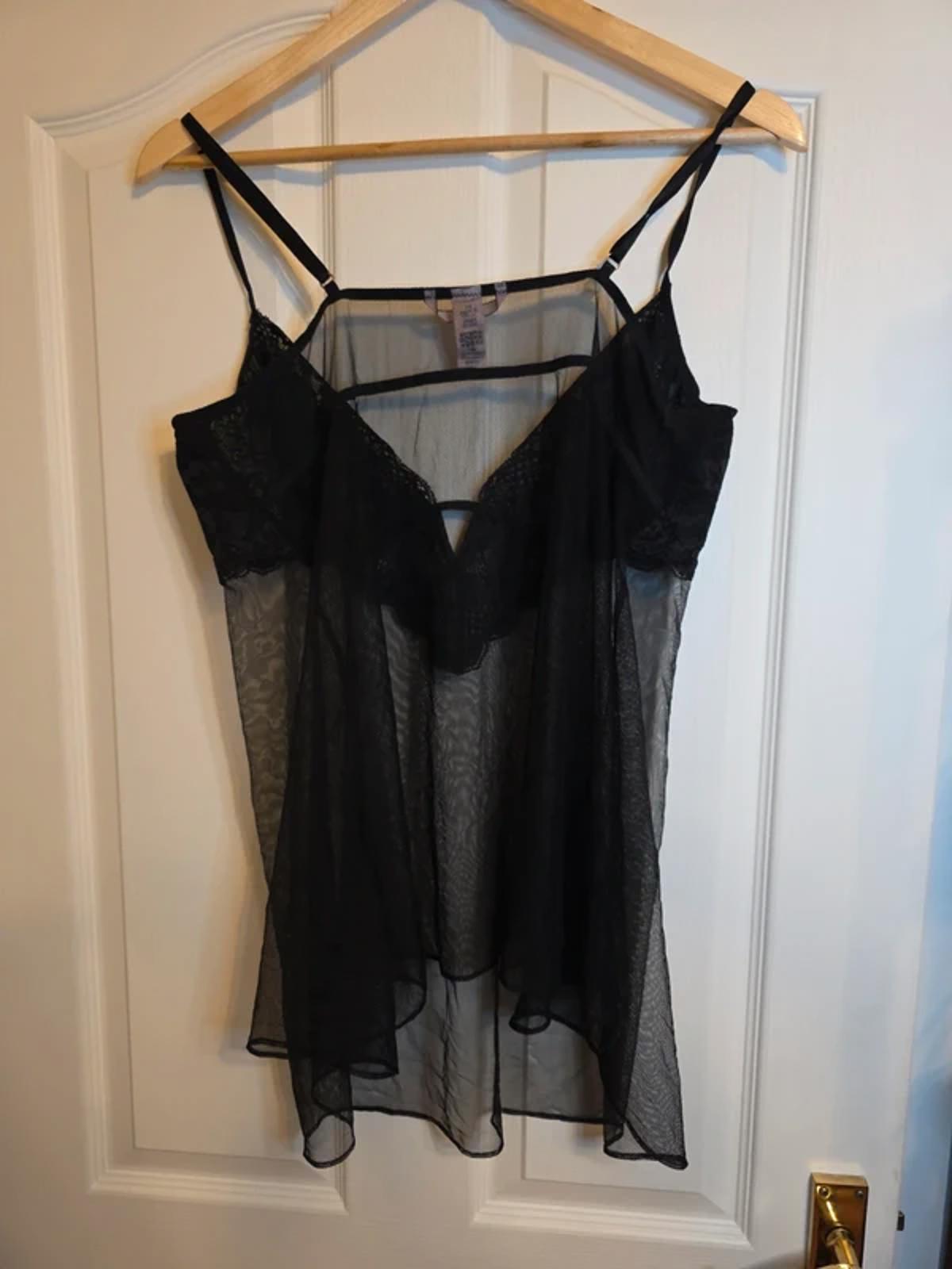Victoria’s Secret Black Sheer Lace Babydoll Nightdress XL