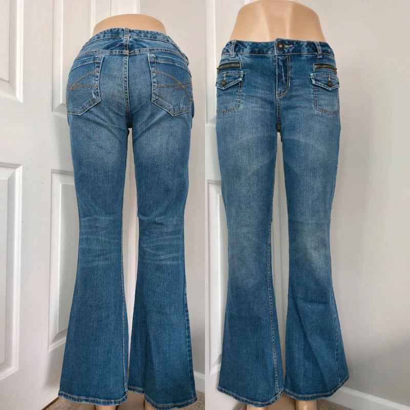 Aeropostale Mid Rise Flared Vintage Y2K Jeans UK Size 10 Petite