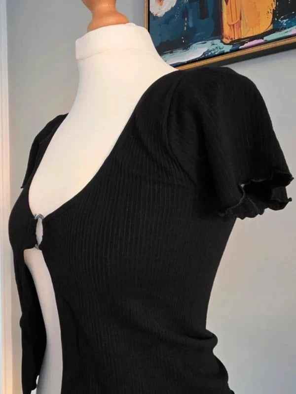 Urban Outfitters Black Ribbed Ring Detail Top UK 4/6 Bnwt