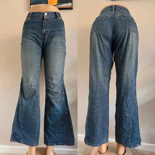Vintage Y2K Unbranded High Rise Petite Flared Jeans UK Size 14