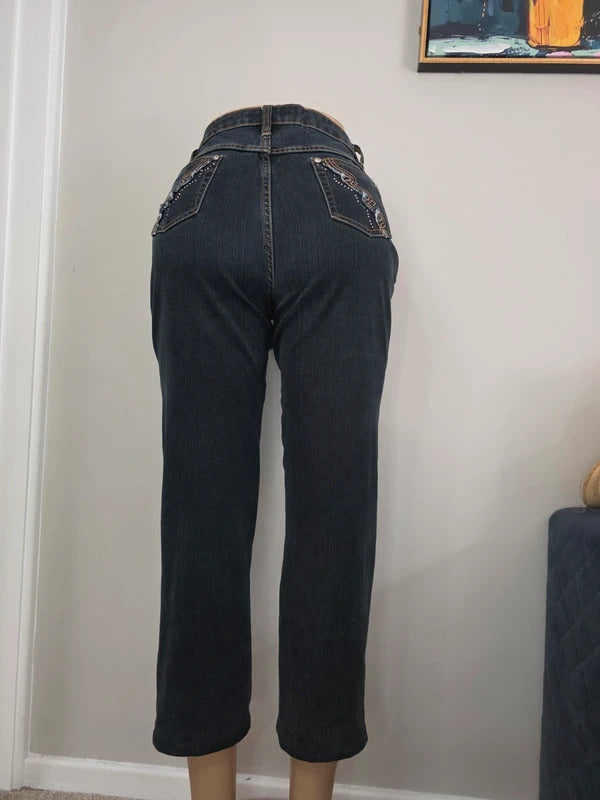 Annabell Mid Rise Cropped Vintage Y2K Jeans UK Size 12/14