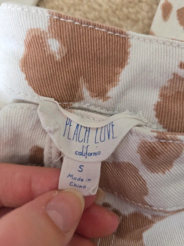 Peach Love High Rise Flared Cow Print Jeans UK Size 8