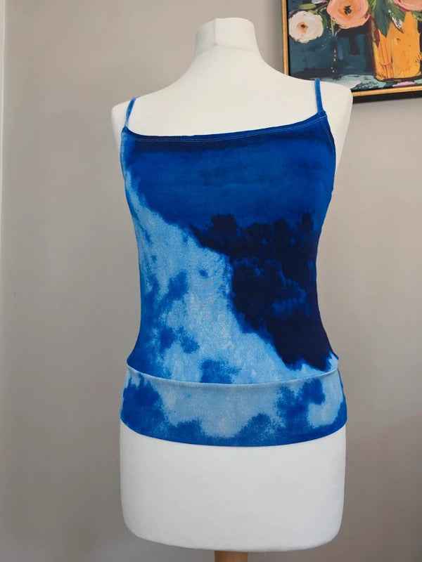 Vintage Y2K Blue Tie Dye Stretch Cami Top UK Size 8