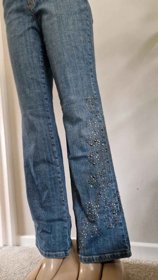 Y2K "Coldwater Creek" Mid Rise Bootcut Studded Tall Denim Jeans UK 12