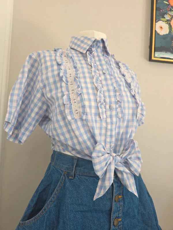 Andrea Mare & Camicie Ruffle Gingham Coquette Vintage Y2K Blouse UK Size 8