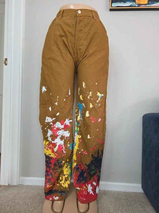 MNMl High Rise Straight Leg Paint Splatter Jeans UK Size 20