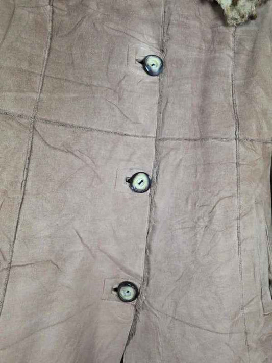Vintage Y2K Nine West Faux Suede Longline Coat with Faux Fur Collar UK size 10