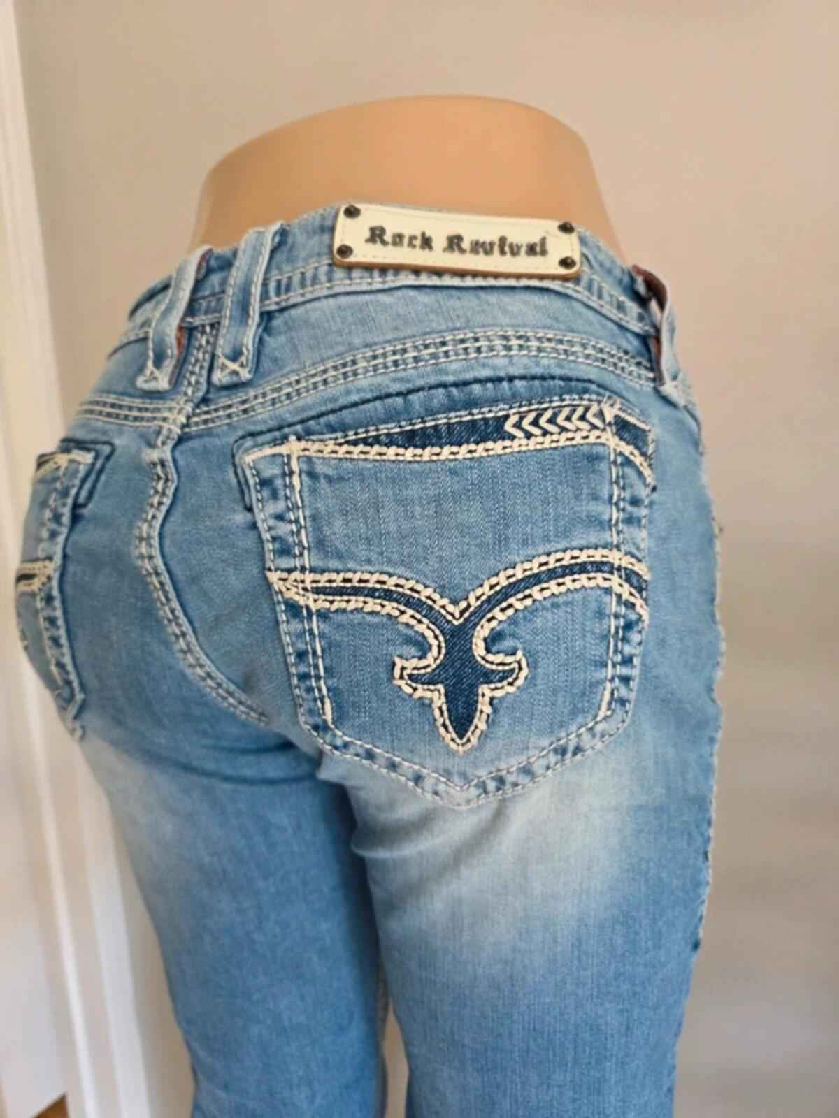 Vintage Y2K Rock Revival Low Rise Bootcut Jeans UK Size 10/12 Tall