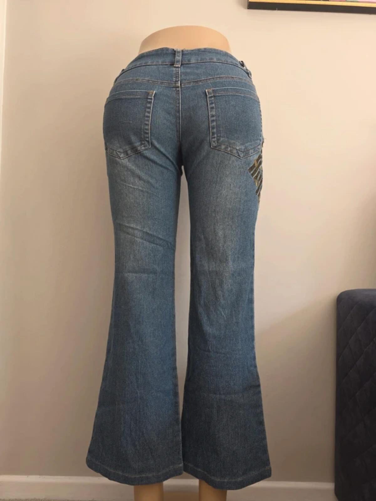 Moss Club Low Rise Embroidered Vintage Y2K Jeans UK Size 8