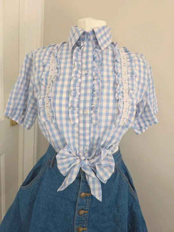 Andrea Mare & Camicie Ruffle Gingham Coquette Vintage Y2K Blouse UK Size 8
