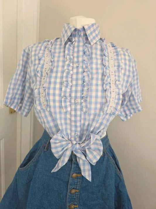 Andrea Mare & Camicie Ruffle Gingham Coquette Vintage Y2K Blouse UK Size 8