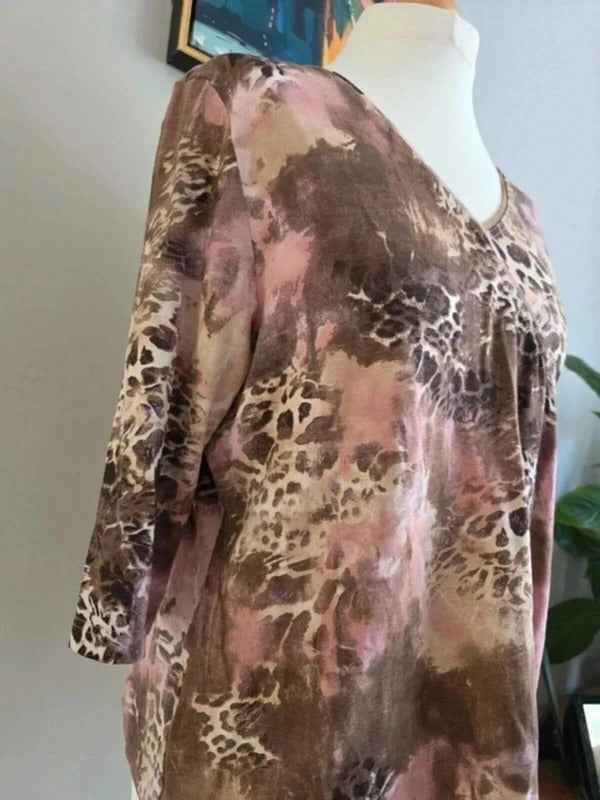 Vintage Y2K Fauser Collection Abstract Leopard Print Top UK Size 14/16