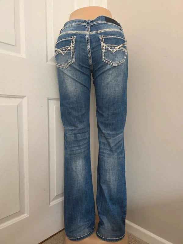 Rock & Roll Cowgirl Low Rise Bootcut Vintage Y2K Jeans UK Size 8 Tall