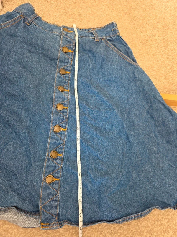 Retro Girl High Waist A Line Vintage Y2K Denim Midi Skirt UK Size 4/6