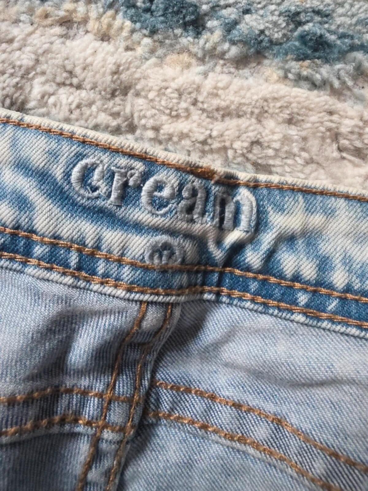 Cream Mid Rise Cropped Embroidered Jeans UK Size 8