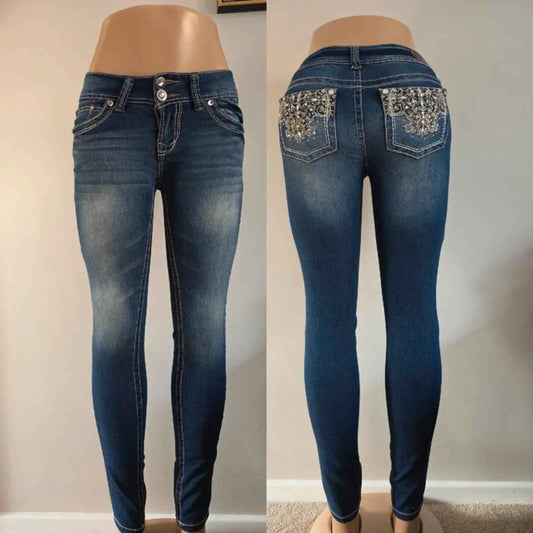 Wallflower Vintage Y2K Low Rise Bling Skinny Jeans UK Size 4